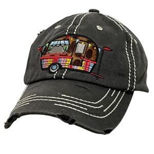 Embroidered Travel Trailer Distressed Hat 100% Cotton Happy Camper So Beautiful